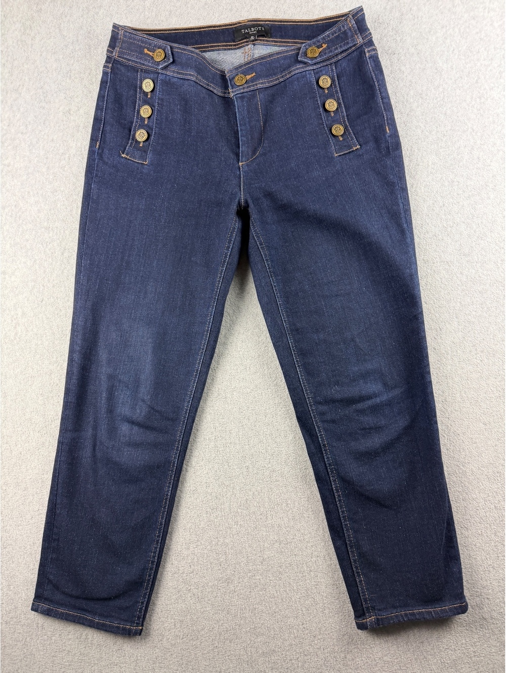 Talbots Petite Dark Blue sailor button Jeans Size 8P with Decorative Buttons